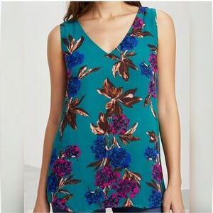 Everly Teal Floral Sleeveless flowy oversized Blouse Top size small